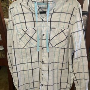 Columbia Women's White and Blue Plaid Jacket